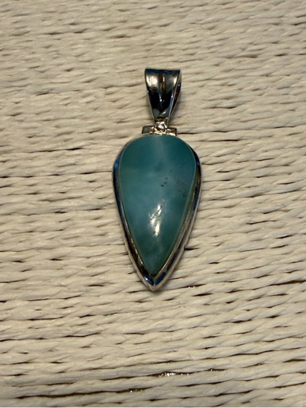 Teardrop Dominican Larimar stone - Stamped Sterling Silver Setting 1.25” - Picture 2 of 5